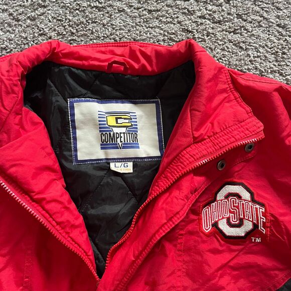 Vintage 90s Ohio State Buckeyes Puffer Jacket Coat Full Zip Competitor Size L - Picture 3 of 7